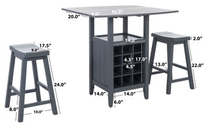 Safavieh Casey 3-Piece Drop-Leaf Pub Set With Built-In Wine Storage – Perfect For Compact Dining Spaces Grey AMH8504C