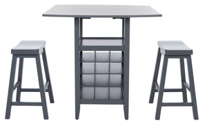 Safavieh Casey 3-Piece Drop-Leaf Pub Set With Built-In Wine Storage – Perfect For Compact Dining Spaces Grey AMH8504C