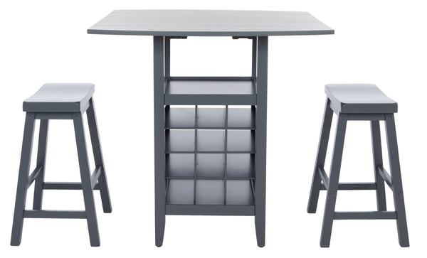 Safavieh Casey 3-Piece Drop-Leaf Pub Set With Built-In Wine Storage – Perfect For Compact Dining Spaces Grey AMH8504C