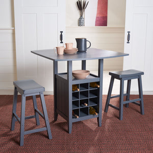Safavieh Casey 3-Piece Drop-Leaf Pub Set With Built-In Wine Storage – Perfect For Compact Dining Spaces Grey AMH8504C