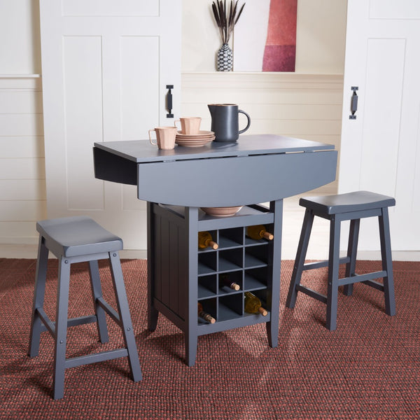 Safavieh Casey 3-Piece Drop-Leaf Pub Set With Built-In Wine Storage – Perfect For Compact Dining Spaces Grey AMH8504C