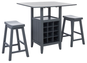 Safavieh Casey 3-Piece Drop-Leaf Pub Set With Built-In Wine Storage – Perfect For Compact Dining Spaces Grey AMH8504C