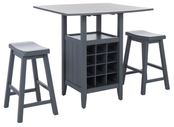 Safavieh Casey 3-Piece Drop-Leaf Pub Set With Built-In Wine Storage – Perfect For Compact Dining Spaces Grey AMH8504C