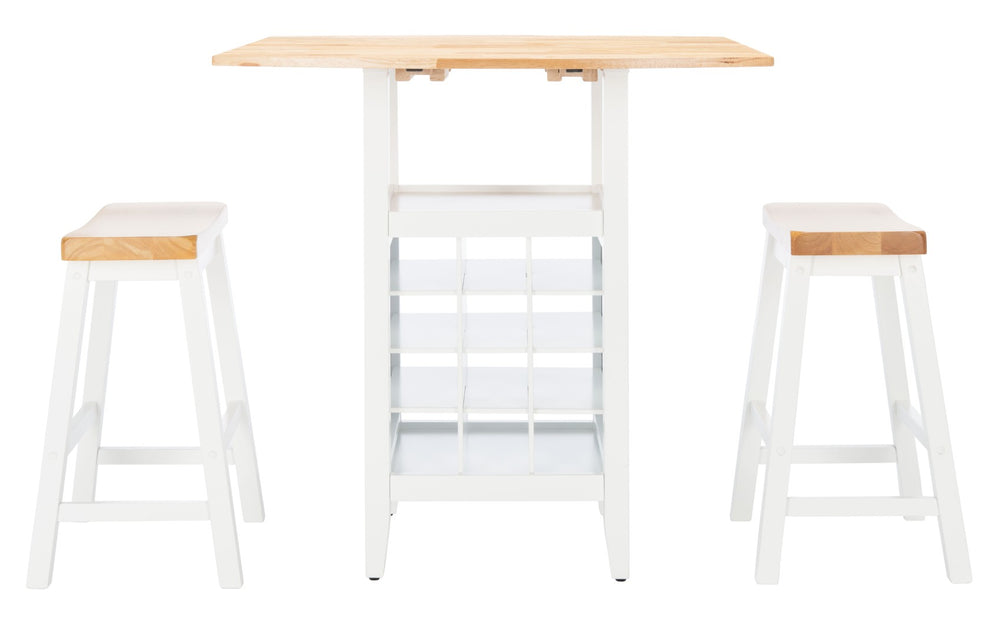 Safavieh Casey 3-Piece Drop-Leaf Pub Set With Built-In Wine Storage – Perfect For Compact Dining Spaces Natural/White AMH8504D