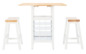 Safavieh Casey 3-Piece Drop-Leaf Pub Set With Built-In Wine Storage – Perfect For Compact Dining Spaces Natural/White AMH8504D