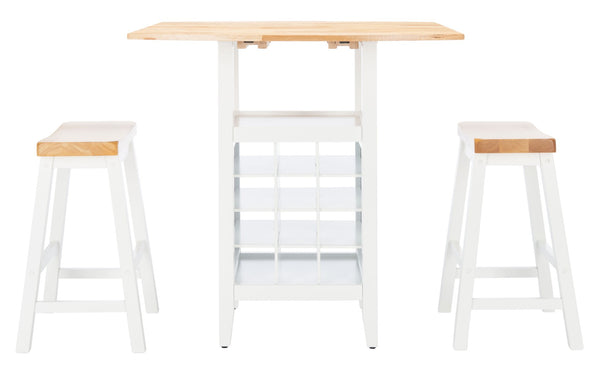 Safavieh Casey 3-Piece Drop-Leaf Pub Set With Built-In Wine Storage – Perfect For Compact Dining Spaces Natural/White AMH8504D