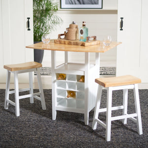 Safavieh Casey 3-Piece Drop-Leaf Pub Set With Built-In Wine Storage – Perfect For Compact Dining Spaces Natural/White AMH8504D