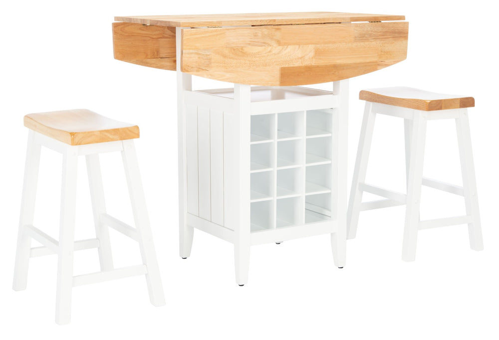 Safavieh Casey 3-Piece Drop-Leaf Pub Set With Built-In Wine Storage – Perfect For Compact Dining Spaces Natural/White AMH8504D