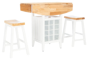 Safavieh Casey 3-Piece Drop-Leaf Pub Set With Built-In Wine Storage – Perfect For Compact Dining Spaces Natural/White AMH8504D