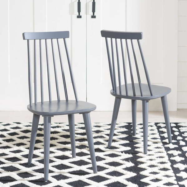 Safavieh BURRIS Contemporary Windsor-Style Side Chair Set of Two with Eco-Friendly Rubberwood Construction Grey AMH8511C-SET2