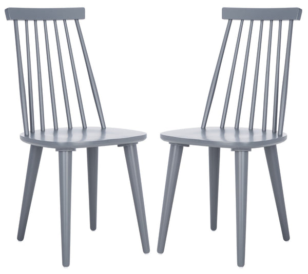 Safavieh BURRIS Contemporary Windsor-Style Side Chair Set of Two with Eco-Friendly Rubberwood Construction Grey AMH8511C-SET2