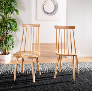 Safavieh BURRIS Contemporary Windsor-Style Side Chair Set of Two with Eco-Friendly Rubberwood Construction Natural AMH8511D-SET2