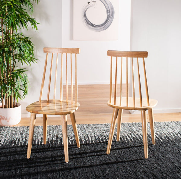 Safavieh BURRIS Contemporary Windsor-Style Side Chair Set of Two with Eco-Friendly Rubberwood Construction Natural AMH8511D-SET2