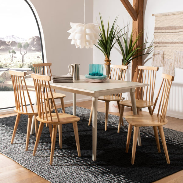 Safavieh BURRIS Contemporary Windsor-Style Side Chair Set of Two with Eco-Friendly Rubberwood Construction Natural AMH8511D-SET2