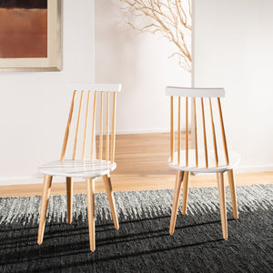 Safavieh BURRIS Contemporary Windsor-Style Side Chair Set of Two with Eco-Friendly Rubberwood Construction Natural / White AMH8511E-SET2