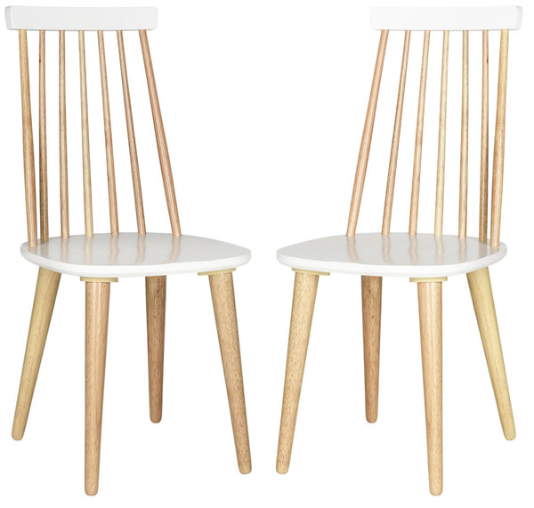 Safavieh BURRIS Contemporary Windsor-Style Side Chair Set of Two with Eco-Friendly Rubberwood Construction Natural / White AMH8511E-SET2
