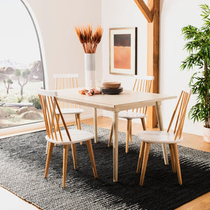 Safavieh BURRIS Contemporary Windsor-Style Side Chair Set of Two with Eco-Friendly Rubberwood Construction Natural / White AMH8511E-SET2