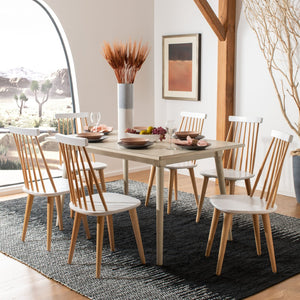 Safavieh BURRIS Contemporary Windsor-Style Side Chair Set of Two with Eco-Friendly Rubberwood Construction Natural / White AMH8511E-SET2