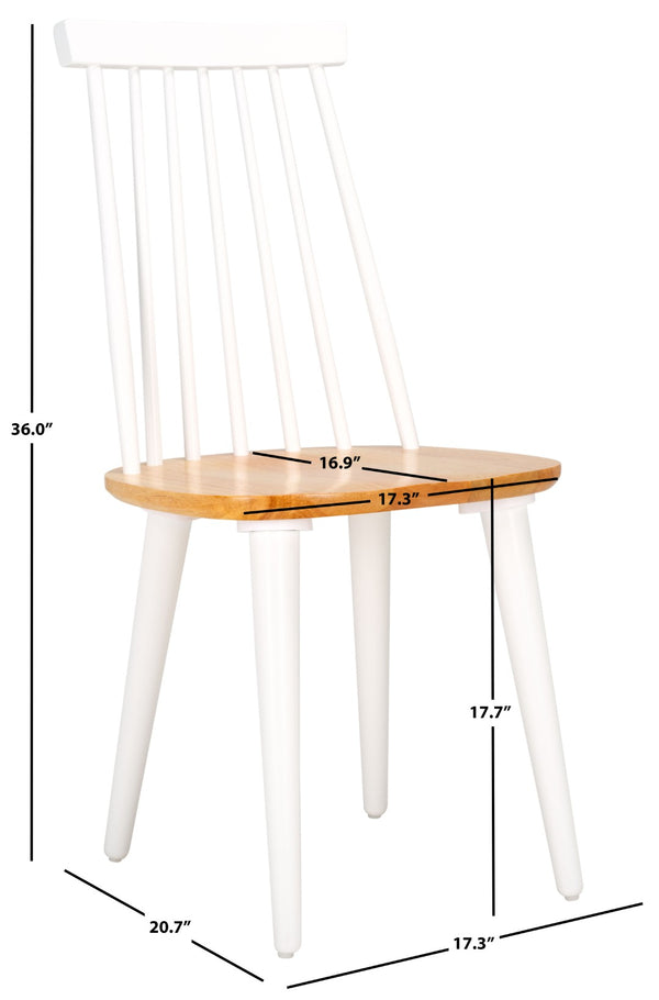 Safavieh BURRIS Contemporary Windsor-Style Side Chair Set of Two with Eco-Friendly Rubberwood Construction White / Natural AMH8511F-SET2