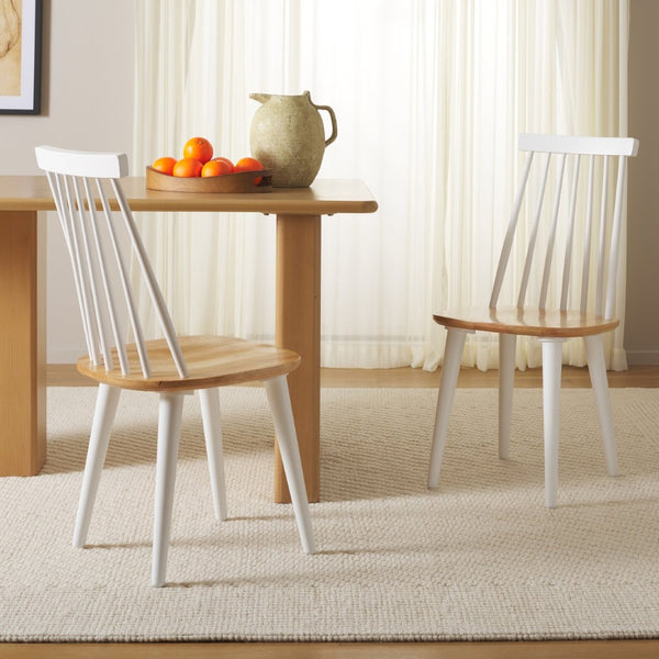 Safavieh BURRIS Contemporary Windsor-Style Side Chair Set of Two with Eco-Friendly Rubberwood Construction White / Natural AMH8511F-SET2