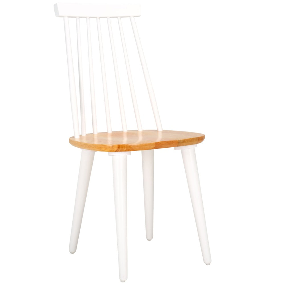 Safavieh BURRIS Contemporary Windsor-Style Side Chair Set of Two with Eco-Friendly Rubberwood Construction White / Natural AMH8511F-SET2