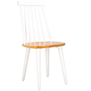 Safavieh BURRIS Contemporary Windsor-Style Side Chair Set of Two with Eco-Friendly Rubberwood Construction White / Natural AMH8511F-SET2