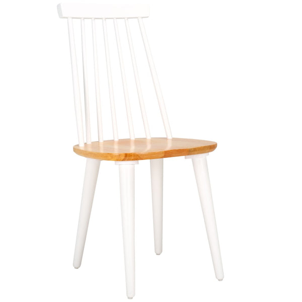 Safavieh BURRIS Contemporary Windsor-Style Side Chair Set of Two with Eco-Friendly Rubberwood Construction White / Natural AMH8511F-SET2