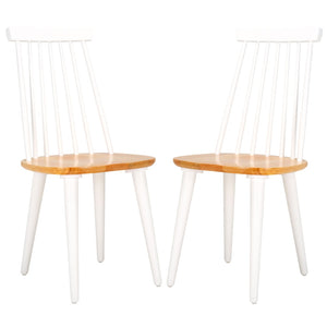 Safavieh BURRIS Contemporary Windsor-Style Side Chair Set of Two with Eco-Friendly Rubberwood Construction White / Natural AMH8511F-SET2
