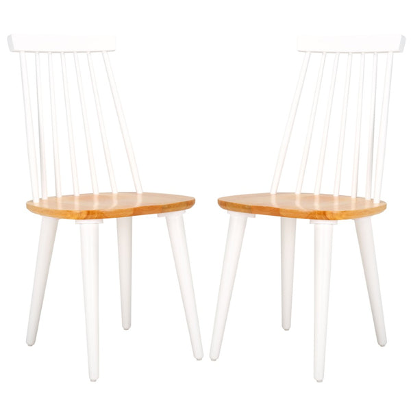Safavieh BURRIS Contemporary Windsor-Style Side Chair Set of Two with Eco-Friendly Rubberwood Construction White / Natural AMH8511F-SET2