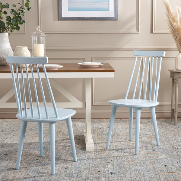 Safavieh BURRIS Contemporary Windsor-Style Side Chair Set of Two with Eco-Friendly Rubberwood Construction Pale Blue AMH8511G-SET2