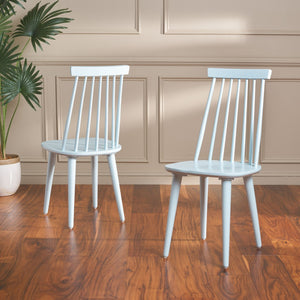 Safavieh BURRIS Contemporary Windsor-Style Side Chair Set of Two with Eco-Friendly Rubberwood Construction Pale Blue AMH8511G-SET2