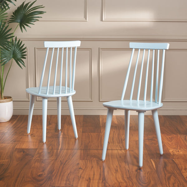 Safavieh BURRIS Contemporary Windsor-Style Side Chair Set of Two with Eco-Friendly Rubberwood Construction Pale Blue AMH8511G-SET2