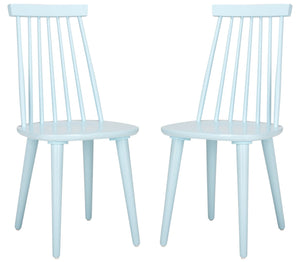 Safavieh BURRIS Contemporary Windsor-Style Side Chair Set of Two with Eco-Friendly Rubberwood Construction Pale Blue AMH8511G-SET2