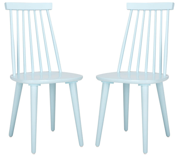 Safavieh BURRIS Contemporary Windsor-Style Side Chair Set of Two with Eco-Friendly Rubberwood Construction Pale Blue AMH8511G-SET2