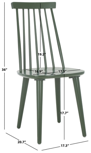Safavieh BURRIS Contemporary Windsor-Style Side Chair Set of Two with Eco-Friendly Rubberwood Construction Dusty Green AMH8511H-SET2