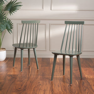 Safavieh BURRIS Contemporary Windsor-Style Side Chair Set of Two with Eco-Friendly Rubberwood Construction Dusty Green AMH8511H-SET2