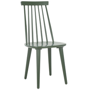 Safavieh BURRIS Contemporary Windsor-Style Side Chair Set of Two with Eco-Friendly Rubberwood Construction Dusty Green AMH8511H-SET2