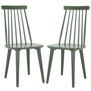 Safavieh BURRIS Contemporary Windsor-Style Side Chair Set of Two with Eco-Friendly Rubberwood Construction Dusty Green AMH8511H-SET2