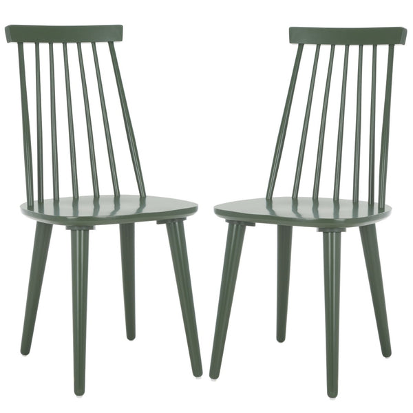 Safavieh BURRIS Contemporary Windsor-Style Side Chair Set of Two with Eco-Friendly Rubberwood Construction Dusty Green AMH8511H-SET2