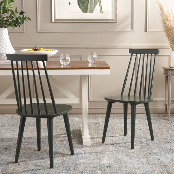 Safavieh BURRIS Contemporary Windsor-Style Side Chair Set of Two with Eco-Friendly Rubberwood Construction Garden Green AMH8511J-SET2