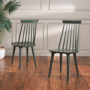 Safavieh BURRIS Contemporary Windsor-Style Side Chair Set of Two with Eco-Friendly Rubberwood Construction Garden Green AMH8511J-SET2