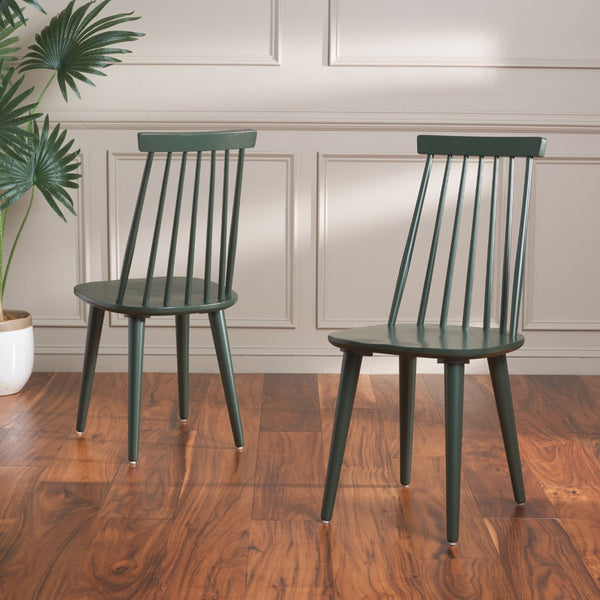 Safavieh BURRIS Contemporary Windsor-Style Side Chair Set of Two with Eco-Friendly Rubberwood Construction Garden Green AMH8511J-SET2