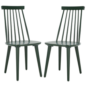 Safavieh BURRIS Contemporary Windsor-Style Side Chair Set of Two with Eco-Friendly Rubberwood Construction Garden Green AMH8511J-SET2
