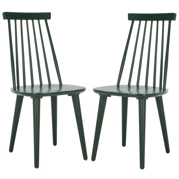 Safavieh BURRIS Contemporary Windsor-Style Side Chair Set of Two with Eco-Friendly Rubberwood Construction Garden Green AMH8511J-SET2