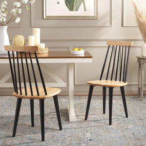 Safavieh BURRIS Contemporary Windsor-Style Side Chair Set of Two with Eco-Friendly Rubberwood Construction Natural / Black AMH8511K-SET2