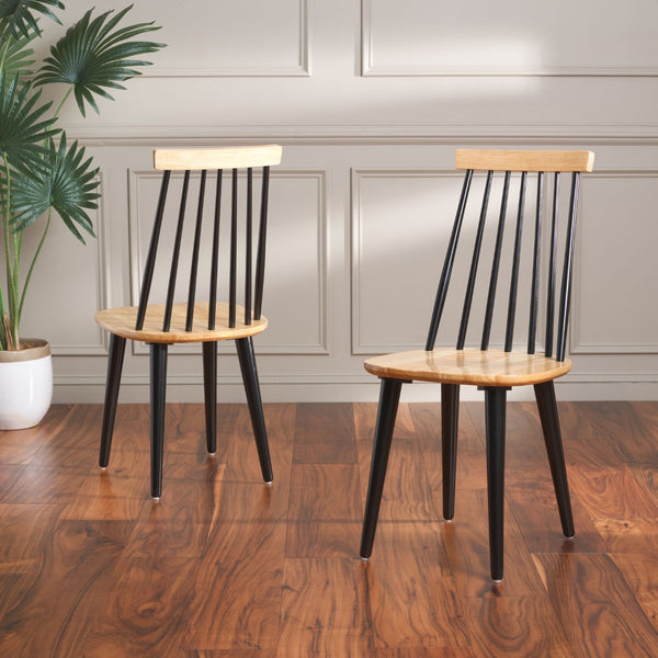 Safavieh BURRIS Contemporary Windsor-Style Side Chair Set of Two with Eco-Friendly Rubberwood Construction Natural / Black AMH8511K-SET2