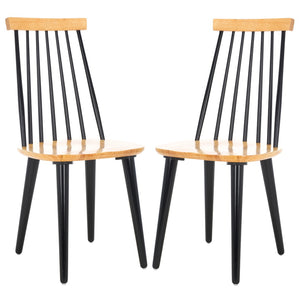 Safavieh BURRIS Contemporary Windsor-Style Side Chair Set of Two with Eco-Friendly Rubberwood Construction Natural / Black AMH8511K-SET2