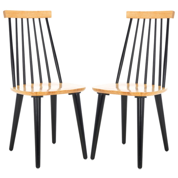 Safavieh BURRIS Contemporary Windsor-Style Side Chair Set of Two with Eco-Friendly Rubberwood Construction Natural / Black AMH8511K-SET2