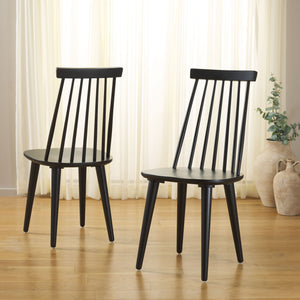 Safavieh Burris Modern Windsor Side Chairs Set Of Two - Sustainable Rubber Wood For Stylish Dining Comfort Matte Black , Wood Amh8511l-set2