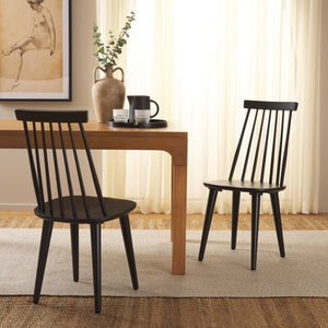 Safavieh Burris Modern Windsor Side Chairs Set Of Two - Sustainable Rubber Wood For Stylish Dining Comfort Matte Black , Wood Amh8511l-set2